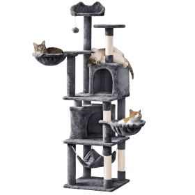 69-inch Multilevel Cat Tree Towers with Double Condo for Cats Kittens;  Dark Gray