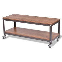 2 Tiers Wood Metal Rolling Coffee Table