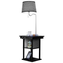 Living Room Floor Lamp with Shade 2 USB Ports