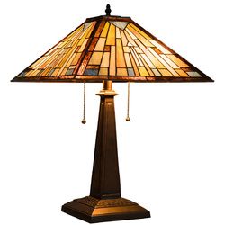 2-Light Table Lamp with Stained Glass Lampshade