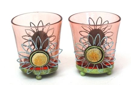 Round Pink Glass Votive Holder Set of Two