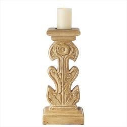 Distressed Ivory Flower Pillar Holder.