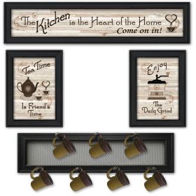 "Kitchen Collection IV" 4-Piece Vignette with 7-Peg Mug Rack by Millwork Engineering, Black Frame