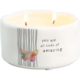 Pavilion Gift Company You are All Kinds of Amazing Double Butterfly Candle in Ceramic with 100% Soy Wax & Cotton Wicks-Tranquility Scent, White