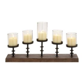 DecMode 5 Holder Brown Mango Wood Handmade Pillar Candelabra with Wood Base