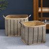 Square Palm Leaf Woven Wicker Storage Basket with Handles Set of 2 - 14" x 14" x 15" and 16" x 16" x 17" - Black and Brown - For Clothes