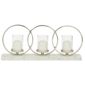 DecMode 3 Holder White Aluminum Pillar Candelabra with Aluminum Accents