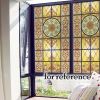 Yellow Privacy Static Window Film European Style Stained Glass Window Film Church No Glue Frosted Window Film,15x47 inch