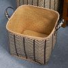 Square Palm Leaf Woven Wicker Storage Basket with Handles Set of 2 - 14" x 14" x 15" and 16" x 16" x 17" - Black and Brown - For Clothes