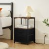 End Table with Charging Station, Nightstand with USB Port, Outlet and Fabric Bag, 2 Drawers & Open Storage Shelf Side Table