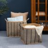 Square Palm Leaf Woven Wicker Storage Basket with Handles Set of 2 - 14" x 14" x 15" and 16" x 16" x 17" - Black and Brown - For Clothes