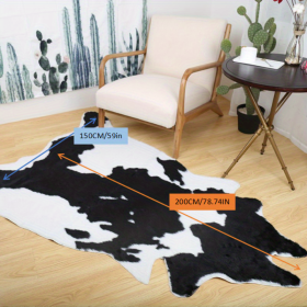 1pc Premium Faux Cowhide Rug 4.9 X 6.6 Feet, Durable And Large Size Cow Print Rugs, Suitable For Bedroom Living Room Western Decor (Color: 2 Colors Black And White, size: 59.06*78.74inch)