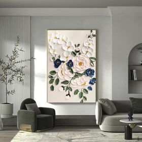 Hand Painted Oil Paintings Large Original Oil Painting White Flower Decor Abstract Wall Art Hand Paint Palette Knife Painting Heavy Textured Painting (Style: 01, size: 150X220cm)